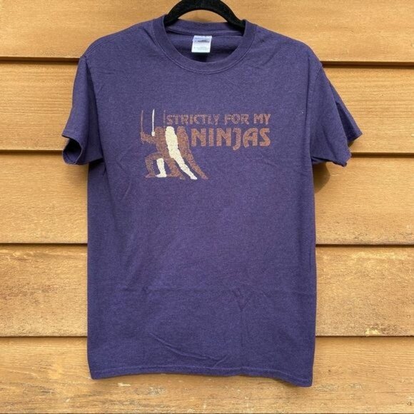 Gildan Strictly for my Ninjas Funny Graphic Tee Blue T- Shirt Size S - Picture 5 of 10